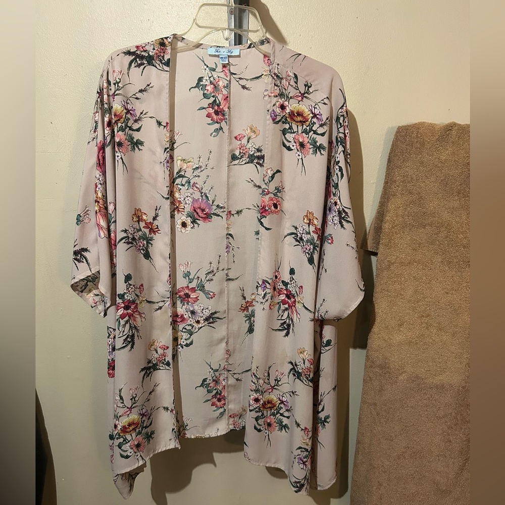 She and Sky Floral Kimono in Pink and Cream